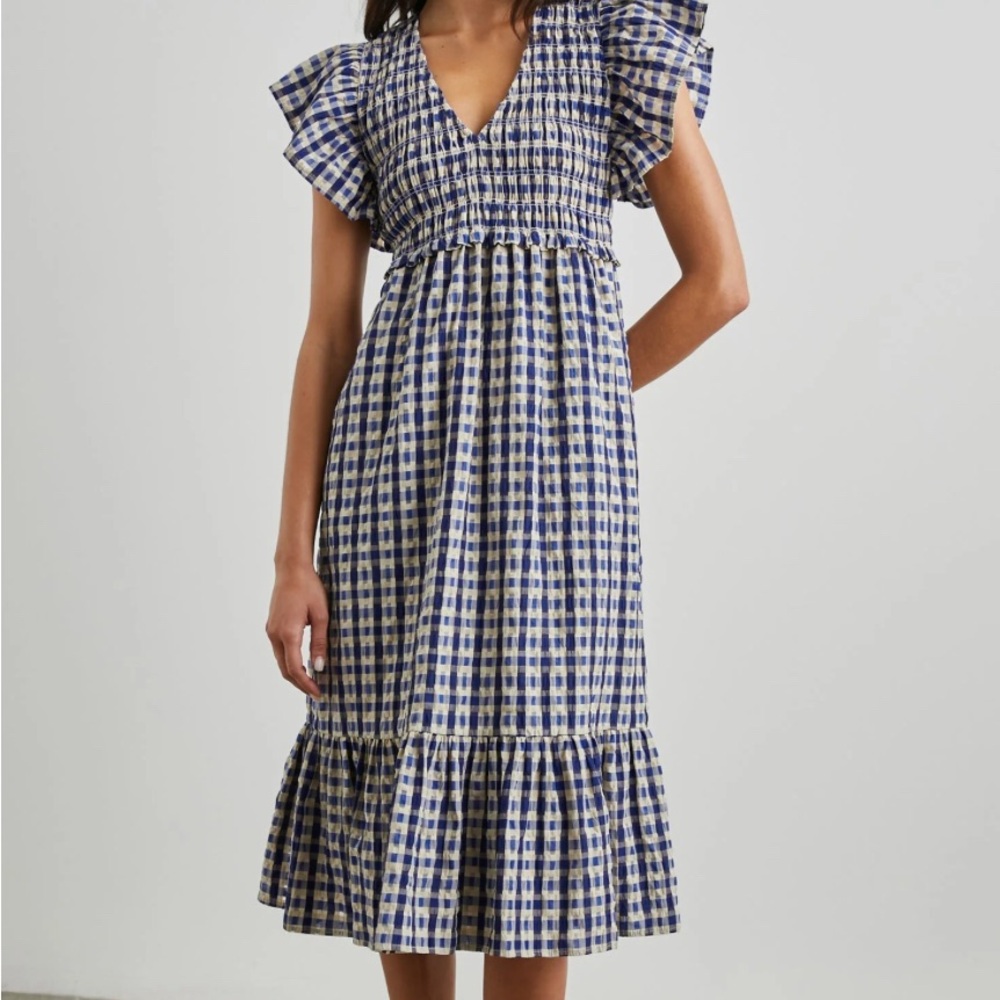 Rails Clementine Blue and White Ruffled Tiered Midi Dress